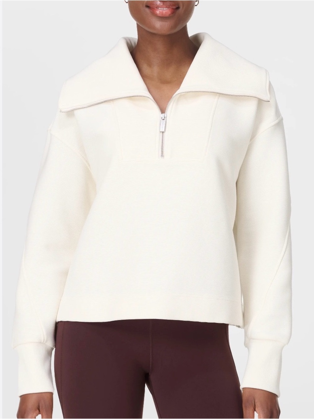 Sweaty Betty Peaceful Rib Half Zip Cream Sweatshirt US 6 EU 38